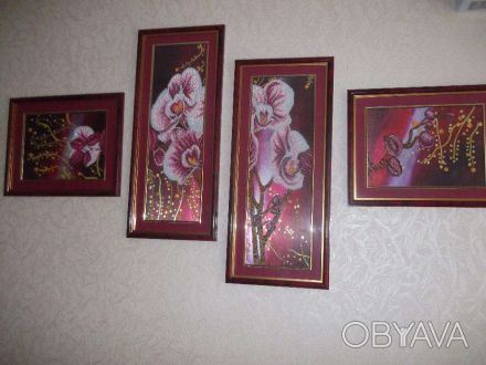 Продам картину вышитую чешским бисером Триптих "Дикая Орхидея".Данный декор хоро. . фото 1