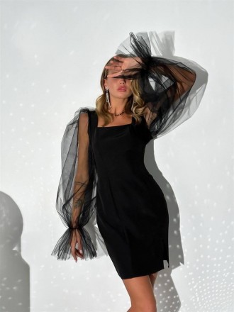 Сукня
тканина: креп дайвінг та фатин
розміри: 42-44, 44-46
колір: чорний. . фото 3