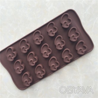 Форма силиконовая для конфет Сердца 6939 21 см коричневая