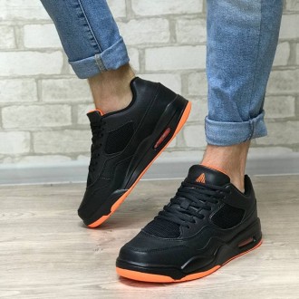 Стильні кросівки в крутому поєднанні кольорів, чорному та помаранчевому, майже н. . фото 4