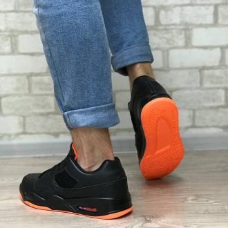 Стильні кросівки в крутому поєднанні кольорів, чорному та помаранчевому, майже н. . фото 6