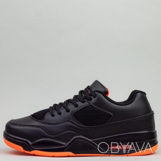 Стильні кросівки в крутому поєднанні кольорів, чорному та помаранчевому, майже н. . фото 1