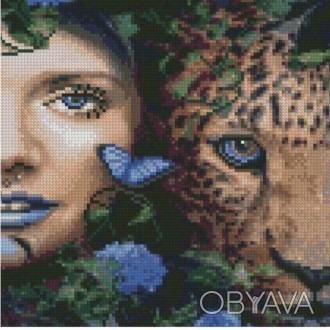 Алмазна мозаїка Strateg ПРЕМІУМ Дівчина з леопардом розміром 30х30 см CA-0056
Ал. . фото 1