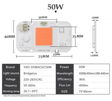 ФитоМатрица YXO 380-840 нм (полный спектр )1400-3400К мощностью 50Вт на утолщённ. . фото 2