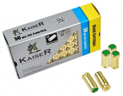 Патроны холостые пистолетные KAISER 9 мм. (50шт.) 
Патрон холостой пистолетный 9. . фото 2