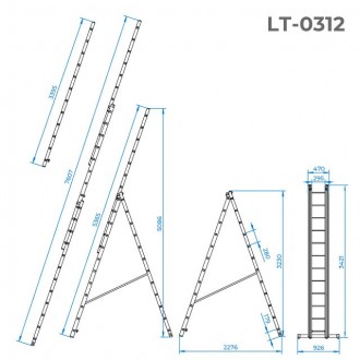 Универсальная алюминиевая 3-х секционная раскладная лестница LT-0312 ТМ INTERTOO. . фото 5