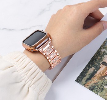 Алмазный женский Ремешок Apple Watch всех поколений 42mm Lady band розовое золот. . фото 2
