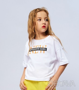 Короткая футболка oversize для девочки сшита из приятного к телу, «дышащег. . фото 1