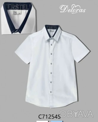 Школьная рубашка для мальчика сшита из легкой смесовой ткани с высоким содержани. . фото 1
