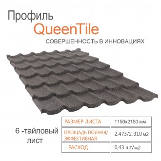  1-тайловый профиль QueenTile® Black - уникальный формат композитной черепицы, п. . фото 3