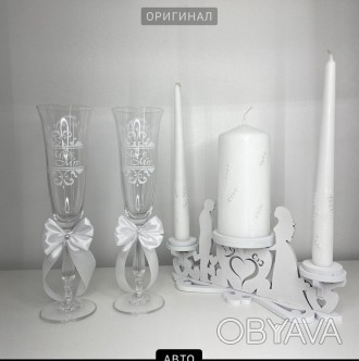Красивый свадебный набор (бокалов, свечей и подсвечника) выполнен в одном стиле.. . фото 1