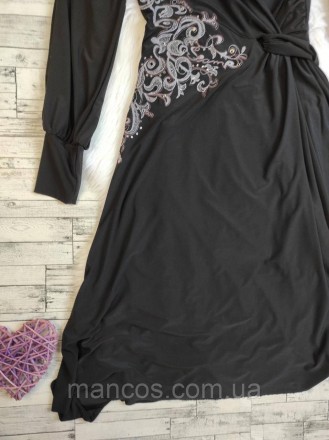 Женское платье Seam черное на запах с поясом с вышивкой со стразами
Состояние: б. . фото 5