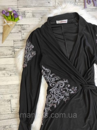 Женское платье Seam черное на запах с поясом с вышивкой со стразами
Состояние: б. . фото 3