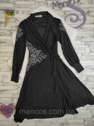 Женское платье Seam черное на запах с поясом с вышивкой со стразами
Состояние: б. . фото 2
