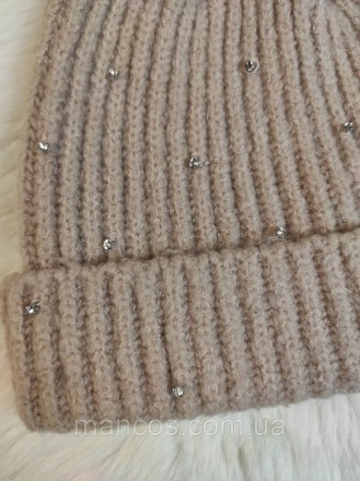 Женская вязаная шапка бежевая вязаная теплая зимняя с кристаллами 
Состояние: б/. . фото 4