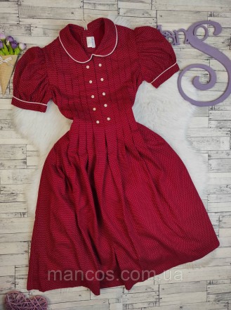 Детское платье Ancar для девочки красное в белый горох с поясом 
Состояние: ново. . фото 2