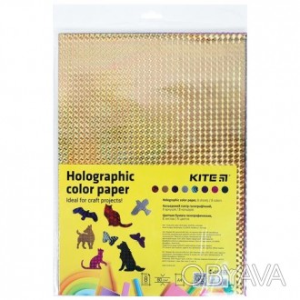 8 листов разноцветной голографической бумаги формата А4. Имеет красивый металлич. . фото 1