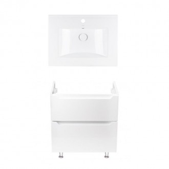 Комплект Qtap тумба напольная Scorpio 600х825х460 мм White + раковина врезная Al. . фото 2