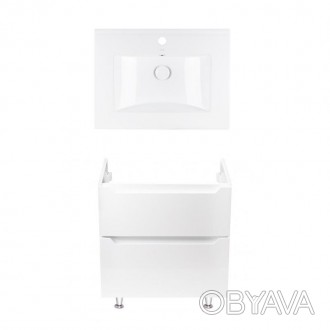 Комплект Qtap тумба напольная Scorpio 600х825х460 мм White + раковина врезная Al. . фото 1