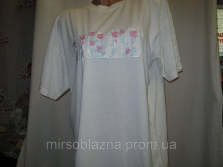  Женская футболка б/у, размер визуально 50-52, молочного цвета, короткий рукав, . . фото 3