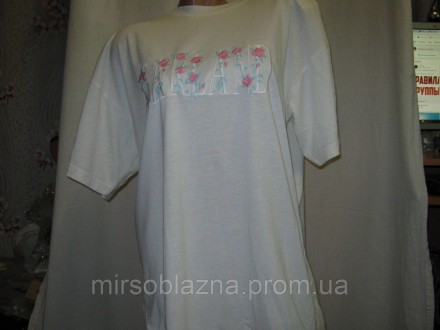  Женская футболка б/у, размер визуально 50-52, молочного цвета, короткий рукав, . . фото 4