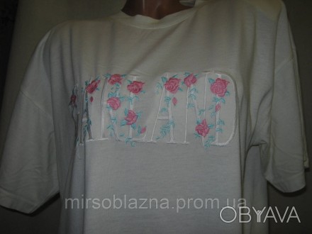  Женская футболка б/у, размер визуально 50-52, молочного цвета, короткий рукав, . . фото 1