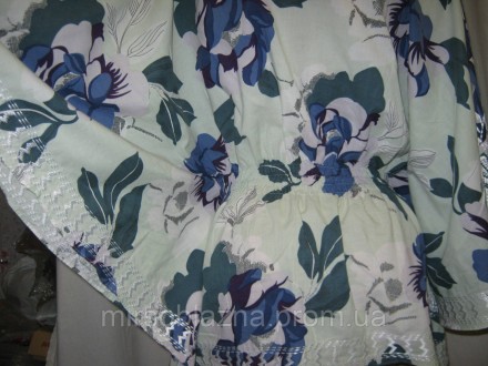  Женская блузка б/у летняя, хлопковая, мятного цвета с цветочным принтом, свобод. . фото 6