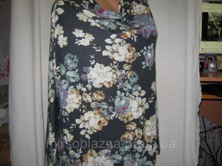  Женская блузка б/у оверсайз, с длинным рукавом, в цветах по всему изделию. Широ. . фото 4