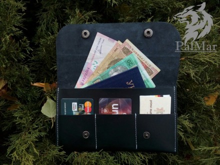 Портмоне гаманець, гаманець "Скриня" ручної роботи, натуральна шкіра, на кнопках. . фото 2