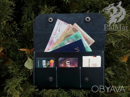 Портмоне гаманець, гаманець "Скриня" ручної роботи, натуральна шкіра, на кнопках. . фото 1