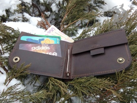 Шкіряний гаманець, портмоне "Wallet2" ручної роботи, натуральна шкіра, на кнопці. . фото 5