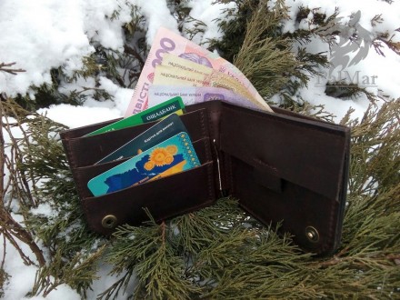 Шкіряний гаманець, портмоне "Wallet2" ручної роботи, натуральна шкіра, на кнопці. . фото 6