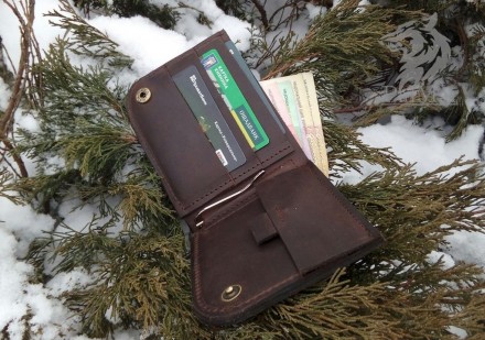 Шкіряний гаманець, портмоне "Wallet2" ручної роботи, натуральна шкіра, на кнопці. . фото 4
