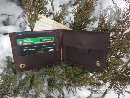 Шкіряний гаманець, портмоне "Wallet2" ручної роботи, натуральна шкіра, на кнопці. . фото 1