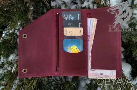 Портмоне гаманець, гаманець "Нег2" ручної роботи, натуральна шкіра, на кнопках, . . фото 1