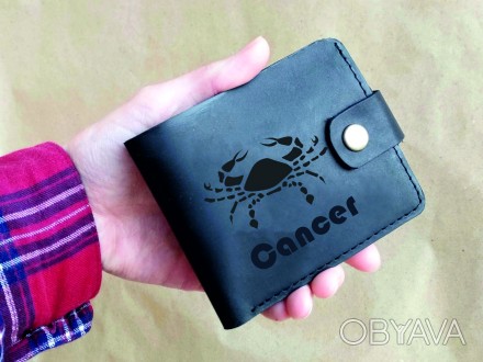 Шкіряний гаманець з гравіюванням Знаку Зодіака, гаманець з гравіюванням, іменний. . фото 1