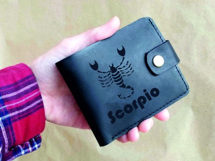 Шкіряний гаманець з гравіюванням Знаку Зодіака, гаманець з гравіюванням, іменний. . фото 2