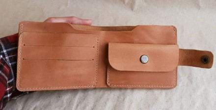 Світло-коричневий шкіряний гаманець із гравіюванням, гаманець із ініціалами, іме. . фото 5