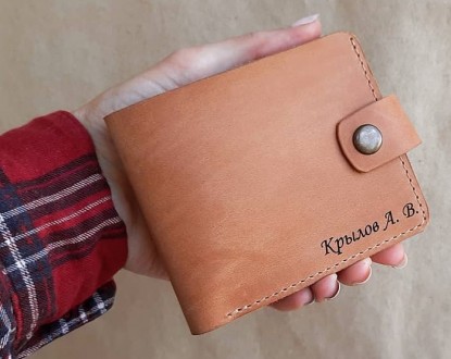 Світло-коричневий шкіряний гаманець із гравіюванням, гаманець із ініціалами, іме. . фото 7