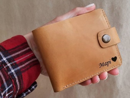 Світло-коричневий шкіряний гаманець із гравіюванням, гаманець із ініціалами, іме. . фото 6