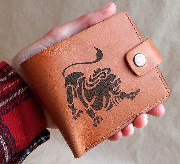 Світло-коричневий шкіряний гаманець із гравіюванням, гаманець із ініціалами, іме. . фото 2