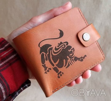 Світло-коричневий шкіряний гаманець із гравіюванням, гаманець із ініціалами, іме. . фото 1
