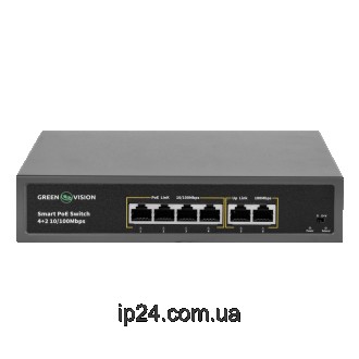 Комутатор мережевий POE GV-006-D-04+2P 4 порти 10/100 Мбіт/с POE Підтримка IEEE8. . фото 2