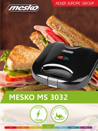Сендвічниця Mesko MS 3032
Практична сендвічниця з максимальною потужністю 850 Вт. . фото 8