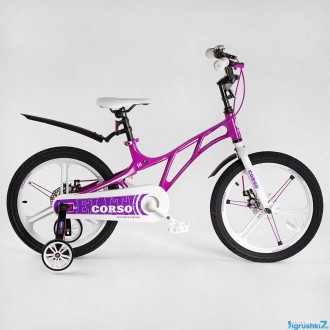 Велосипед магниевый 18" дюймов 2-х колёсный "CORSO Elit" EL-40011 фиолетовый (АН. . фото 2