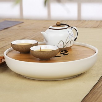 Бамбуковый чайный столик, Чабань круглая для чайной церемонии, керамика, бамбук,. . фото 4
