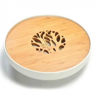 Бамбуковый чайный столик, Чабань круглая для чайной церемонии, керамика, бамбук,. . фото 3