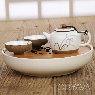Бамбуковый чайный столик, Чабань круглая для чайной церемонии, керамика, бамбук,. . фото 1