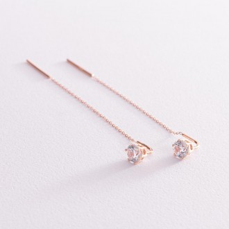 Золотые серьги - протяжки с фианитами с07594 Оникс 2.22 г Белый. Киев. фото 1