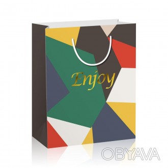 Красивый подарочный пакет с надписью "Enjoy" и минималистичным рисунком. Оснащён. . фото 1